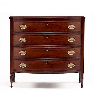 New England Sheraton Bow Front Chest of Drawers 