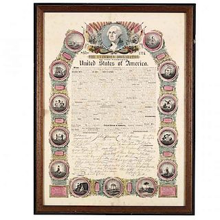 Rare Hand-Colored Declaration of Independence Broadside 