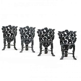 Set of Four American Victorian Cast Iron Garden Chairs 