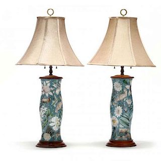 Pair of Naturalist Decoupage Table Lamps 