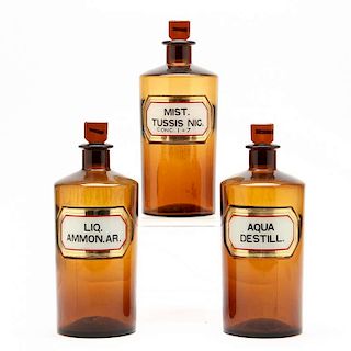 Set of Three Amber Apothecary Bottles 