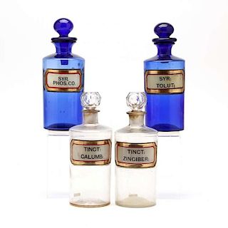 Two Pairs of Apothecary Bottles with Unusual Stoppers 