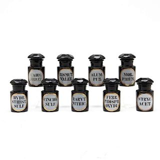 Set of Nine Black Hyalite Bottles 