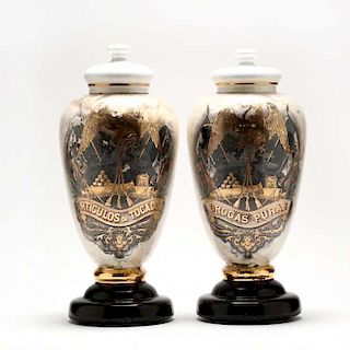 Pair of Monumental Reverse Glass Painted Apothecaries 