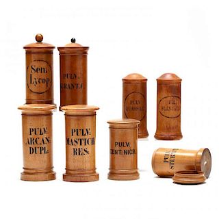 Four Pair or Near Pair Wooden Dry Drug Jars 