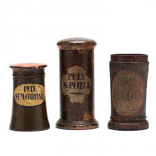 Three Wooden Dry Drug Jars 