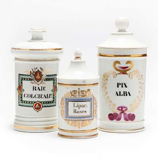 A Trio of French Porcelain Drug Jars 