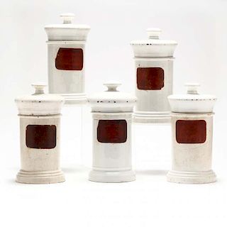 A Set of Five Spanish Apothecary Jars, Pickman Sevilla 