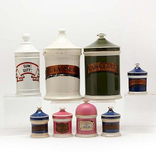 Eight Porcelain Lidded Porcelain Drug Jars 