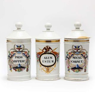 Three French Porcelain Drug Apothecary Jars 
