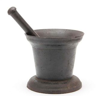 Large 19th Century Cast Iron Mortar and Pestle 
