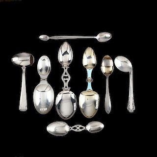 Grouping of Eight Silver Medicine Spoons 