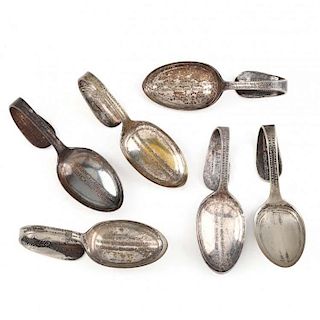 Six Vintage Medicine Spoons with Folded Handles 
