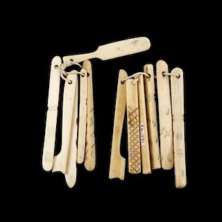 Two Groups of Ivory Teething Sticks, Twelve in Total 