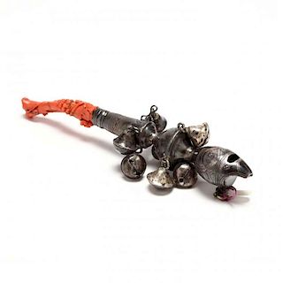 A William IV Silver & Coral Teething Rattle 
