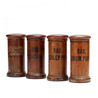 Set of Four Wooden Drug Jars 