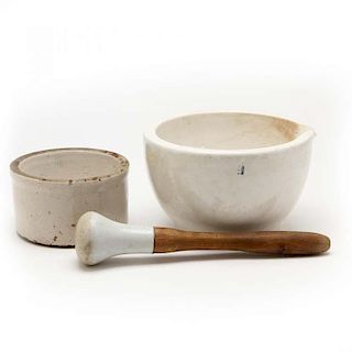 Two Vintage Stoneware Mortars with Pestle 