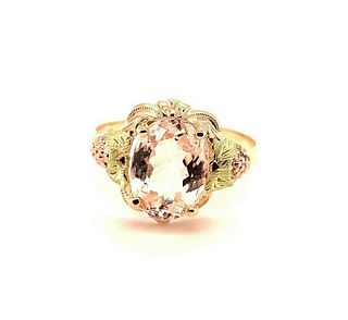 10k Tri-Color Gold Vintage 2 Carat Genuine Natural Morganite Ring 