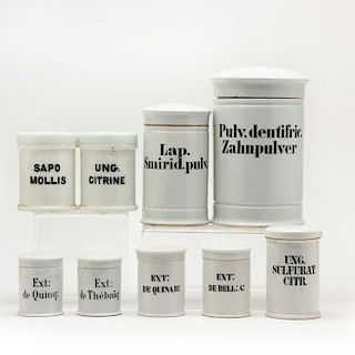 Set of Nine Drug Ointment Jars 