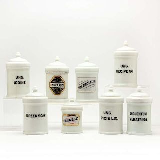 Assembled Set of Eight Drug Ointment Jars 