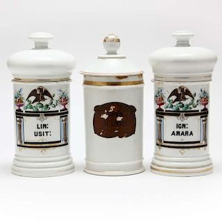 Three Antique Porcelain Apothecary Jars 