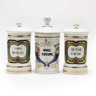 Three Paris Porcelain Apothecary Jars 