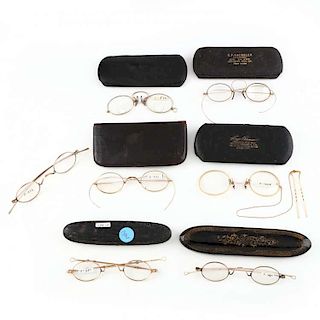 Group of Seven Pair Antique Eyeglasses with Gold Frames 