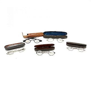Five Pair of Antique Eyeglasses with Cases 