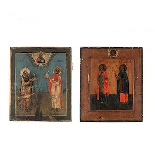 Two Russian Icons of Medical Saints Cosmas and Damian 