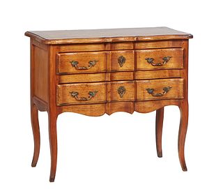 French Louis XV Style Carved Cherry Commode, 20th c., the rounded edge serpentine bowfront top over a bank of two drawers, on cabriole legs, H.- 31 1/