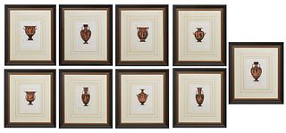 Henry Moses (English, 1782-1870), Nine Hand-Colored Greek Vase Etchings, c. 1819, published by Rodwell and Martin, New Bond Street, each presented in 