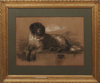 K. L. Gowe (British), "Portrait of a Dog," 1880, charcoal on paper, signed and dated lower left, with a "Castlegait Gallery" label en verso, presented