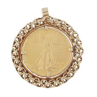 American Standing Liberty St. Gaudens 21.6 K Gold $20 Coin, 1926, in an 18K yellow gold looped bezel.