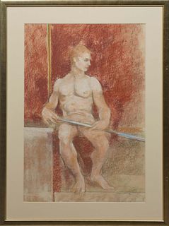 George Valentine Dureau (New Orleans, 1930-2014), "Portrait of a Seated Male Nude," 20th c., charcoal pastel on paper, unsigned, presented in a gilt f