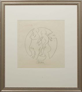 George Valentine Dureau (New Orleans, 1930-2014), "Study of a Centaur and Dwarf," 20th c., pencil on paper, pencil signed on bottom, presented in a si