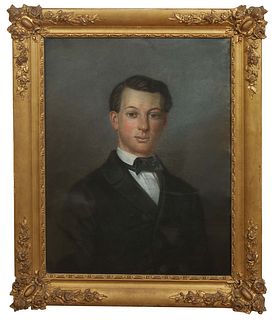 C.H. Voisin, "Portrait of a Young Man," 1854, pastel on paper, signed and dated lower right, presented under glass and in a gilt and gesso frame, H.- 