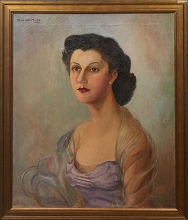 Claire Hero Martin (Louisiana, 1911-2006), "Portrait of a Woman," 1950, oil on canvas, signed and dated upper left, possible self-portrait, presented 
