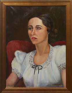 Claire Hero Martin (Louisiana, 1911-2006), "Portrait of a Woman," 20th c., oil on canvas, signed lower right, possible self-portrait, presented in a g