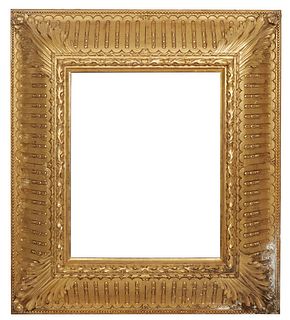 Exceptional Large Gilt and Gesso Frame, 19th c., the 11 1/2 in wide relief leaf and groove frame, around a beaded liner, Ext. H.- 44 in., W.- 49 1/2 i