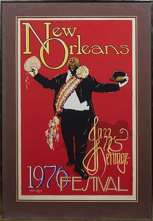 Maria Laredo, "1976 New Orleans Jazz Fest Poster, Fats Houston," 1976, 1st edition print, edition 93/1000 in pencil lower left, pencil signed lower ri