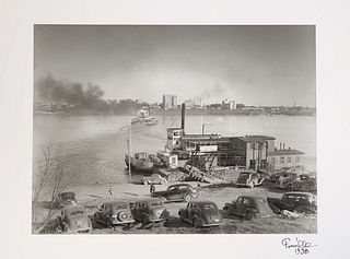 Theodore Fonville Winans (Missouri/Louisiana, 1911-1992), "Ferry Crossing the Mississippi River," 1938, photograph, signed and dated on margin lower r