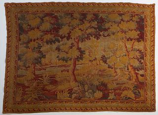 Large French Machine Made Tapestry, 20th c., of a wooded forest scene, 8' 10 x 11' 5.