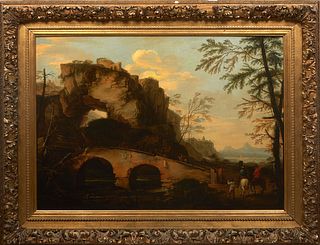 Gio Signorini Vi (Italian), "Pastoral Landscape," 19th c., oil on canvas, signed lower right, presented in a gilt frame, H.- 25 5/8 in., W.- 36 1/4 in