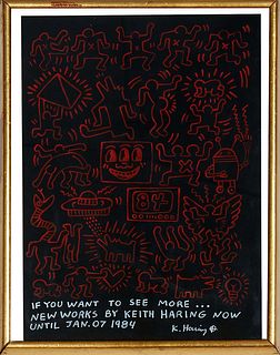 Keith Haring (New York, 1958-1990), "If You Want to See More..." 1984, felt pen on paper, with writing on the bottom stating, "If you want to see more
