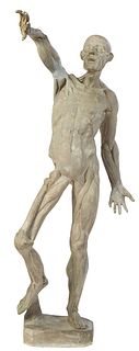 After Edouard Lanteri (1848-1917), "Anatomy of Man," c. 1900, a plaster cast Ecorche figure, on an integral octagonal base, unsigned, H.- 38 1/2 in., 