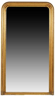 French Louis Philippe Gilt and Gesso Overmantel Mirror, 19th c., the arched reeded rounded wide gilt frame around an arched plate, H.- 73 in., W.- 42 