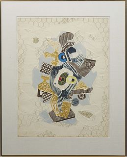 Lebadang (Vietnamese/French, 1921-2015), "Joyeaux," c. 1978, collage with embossed intaglio, 11/40, signed, titled, numbered and dated lower right, pr