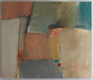 Paula Landrum (Louisiana), "Untitled (Abstract)," 20th c., oil on canvas, signed lower left, unframed, H.- 46 in., W.- 55 in.
