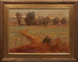 Marty E. Ricks (Utah/Idaho, 1961-) ,"Heber Valley Fields," 2004, oil on board, signed lower right, signed, titled and dated en verso, presented in a g