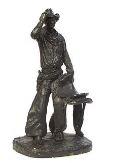 Michael Garman (1938-2021, American), "The Saddle Tramp," 1972, patinated bronze, 9/11, titled, dated and signed on the integral base, H.- 22 in., W.-